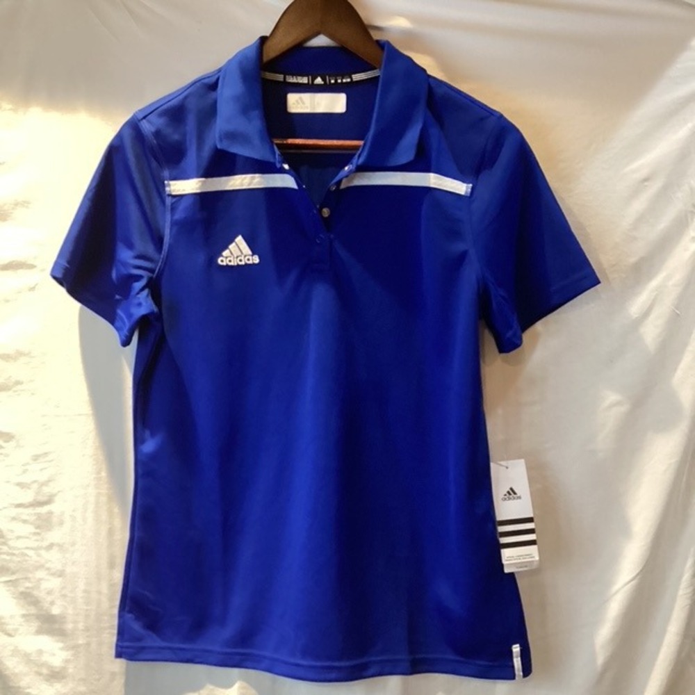 Adidas Polo Shirt Unisex Collegiate Royal Blue Short Sleeve M Snap Closure NWT‎